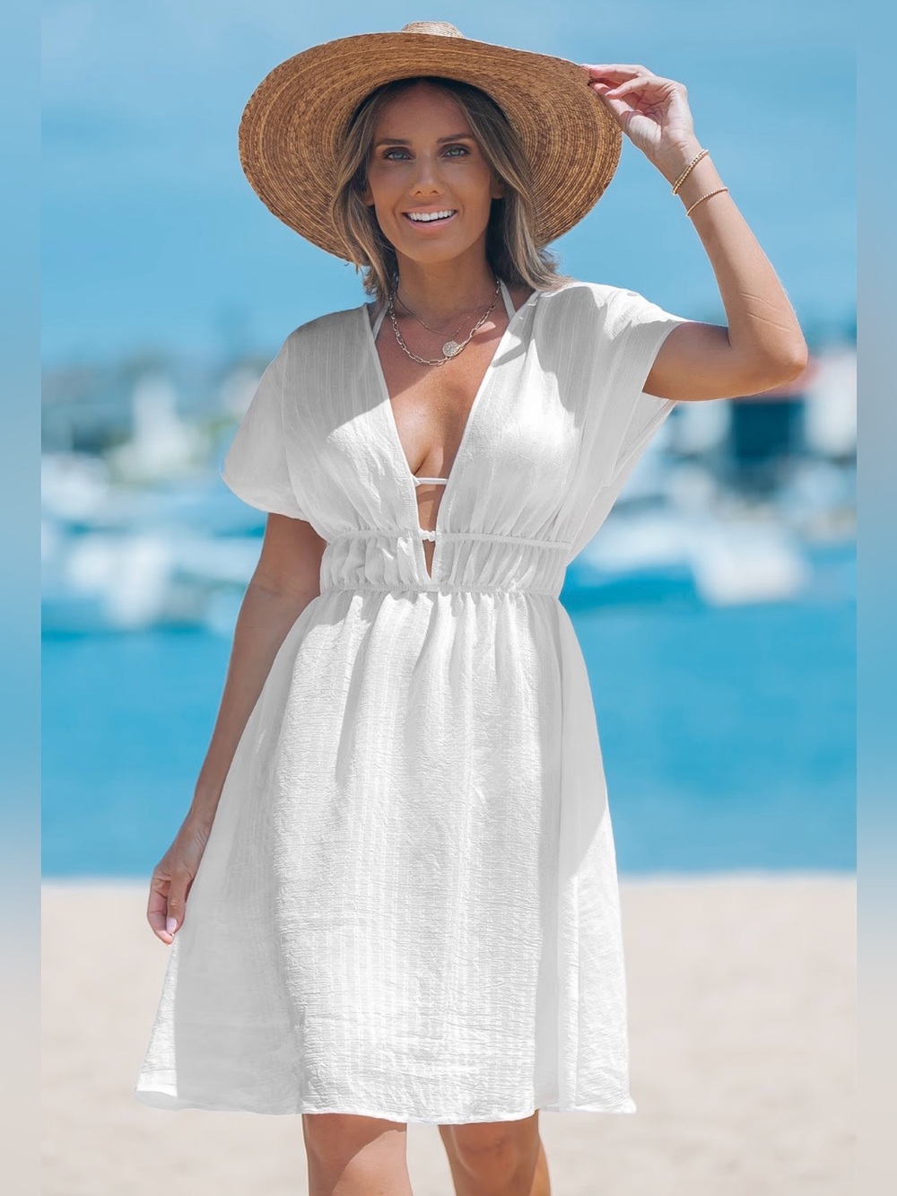 Breezy Glow White Cover-Up Mini Dress
